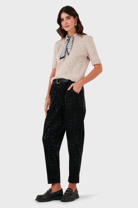 Via Dante Leopar Desenli Kemer Detaylı Relaxed Fit Yüksek Bel Bayan Pantolon 6888600 SİYAH - Via Dante