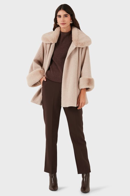 Via Dante Oversize Fit Ceket Yaka Düğmeli Kürk Kadın Mont 6858060 BEJ - Via Dante (1)