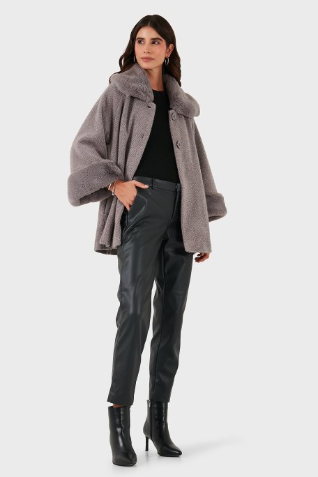 Via Dante Oversize Fit Ceket Yaka Düğmeli Kürk Bayan Mont 6858060 GRİ - Via Dante (1)