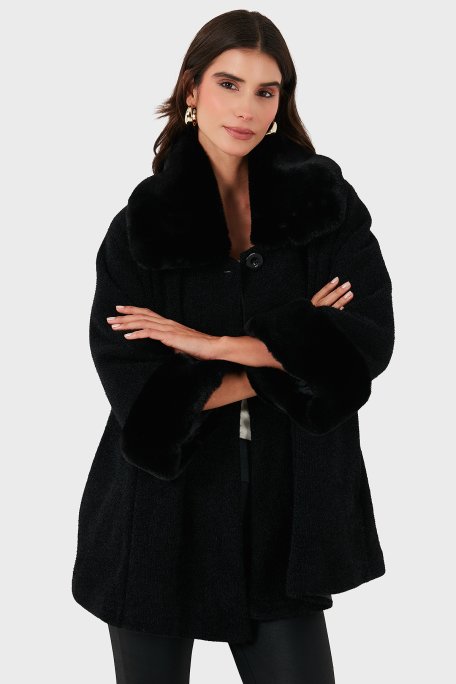 Via Dante Oversize Fit Ceket Yaka Düğmeli Kürk Bayan Mont 6858060 SİYAH - Via Dante (1)