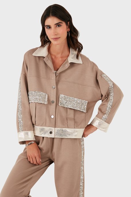 Via Dante Oversize Fit Gömlek Yaka Cep Detaylı Bayan Ceket 69143570 VİZON - Via Dante