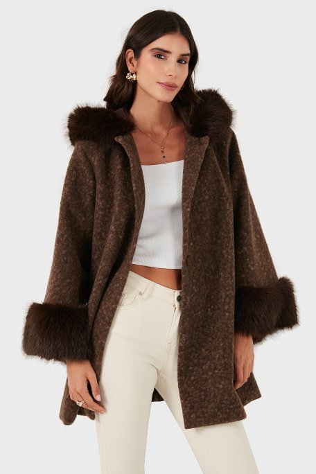 Via Dante Oversize Fit Kapüşonlu Yumuşak Tüy Detaylı Bayan Mont 690891 KAHVE - Via Dante (1)