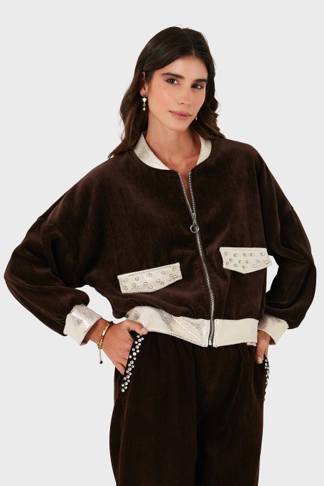 Via Dante Oversize Fit Kolej Yaka Fermuarlı Bayan Ceket 69143940 KAHVE - Via Dante