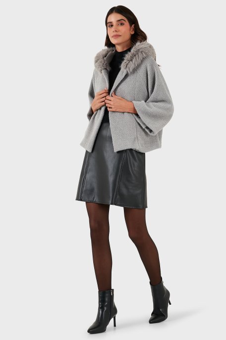 Via Dante Oversize Yumuşak Tüylü Kapüşon Truvakar Kollu Bayan Mont 690920 GRİ - Via Dante (1)