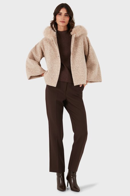 Via Dante Oversize Yumuşak Tüylü Kapüşonlu Truvakar Kol Astarlı Bayan Mont 690919 BEJ - Via Dante (1)