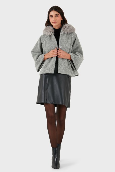 Via Dante Oversize Yumuşak Tüylü Kapüşonlu Truvakar Kol Astarlı Bayan Mont 690919 GRİ - Via Dante (1)