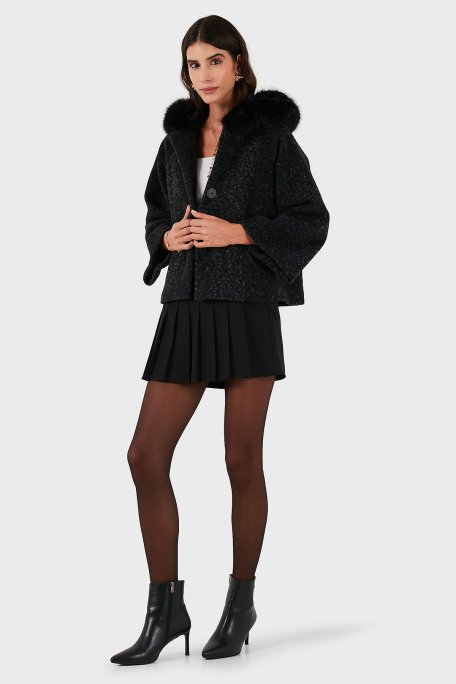 Via Dante Oversize Yumuşak Tüylü Kapüşonlu Truvakar Kol Astarlı Bayan Mont 690919 SİYAH - Via Dante (1)