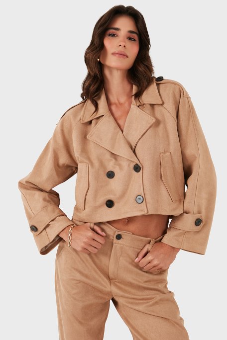 Via Dante Regular Fit Kruvaze Yaka Kısa Süet Bayan Ceket 68620513SUEDE BEJ - Via Dante