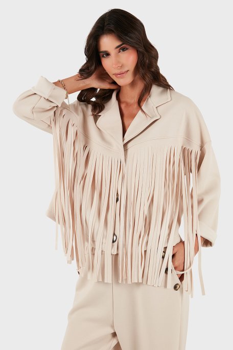 Via Dante Regular Fit Kruvaze Yaka Püsküllü Bayan Ceket 68821795 BEJ - Via Dante