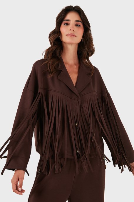 Via Dante Regular Fit Kruvaze Yaka Püsküllü Bayan Ceket 68821795 KAHVE - Via Dante