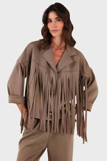 Via Dante Regular Fit Kruvaze Yaka Püsküllü Bayan Ceket 68821795 VİZON - Via Dante