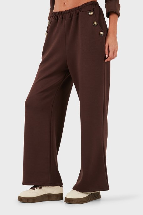 Via Dante Regular Fit Lastikli Bel Geniş Paça Düğme Detaylı Bayan Pantolon 6888573 KAHVE - Via Dante