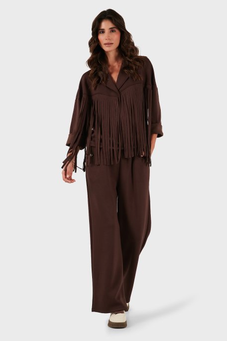 Via Dante Regular Fit Lastikli Bel Geniş Paça Düğme Detaylı Bayan Pantolon 6888573 KAHVE - Via Dante (1)