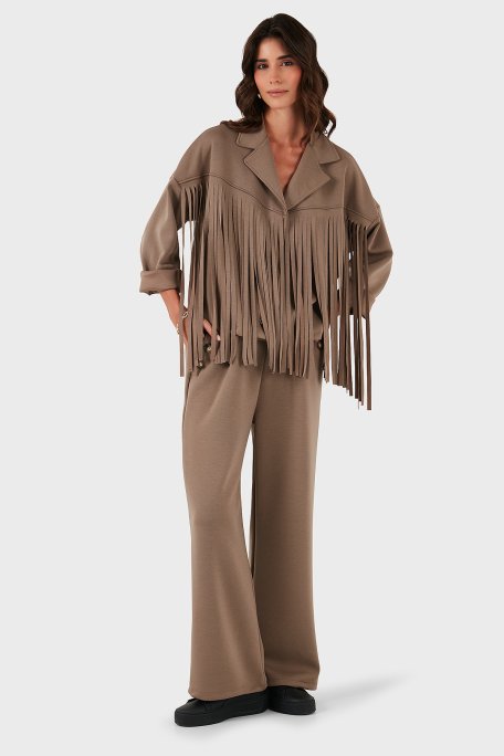 Via Dante Regular Fit Lastikli Bel Geniş Paça Düğme Detaylı Bayan Pantolon 6888573 VİZON - Via Dante (1)