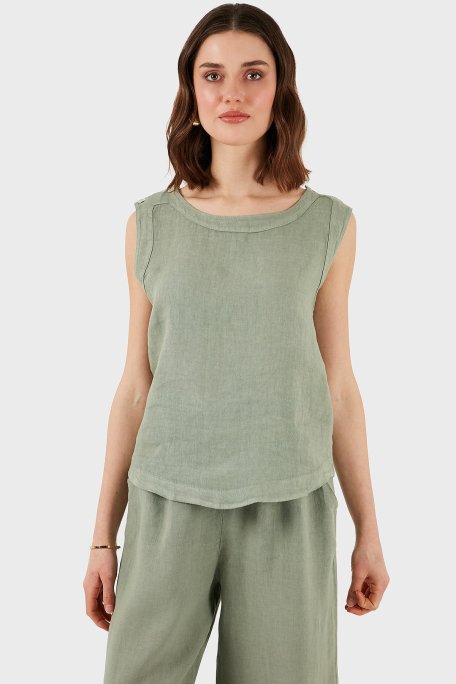 Via Dante Regular Fit Yuvarlak Yaka Oval Kesim Keten Bayan Top 6251544 HAKİ - Via Dante (1)