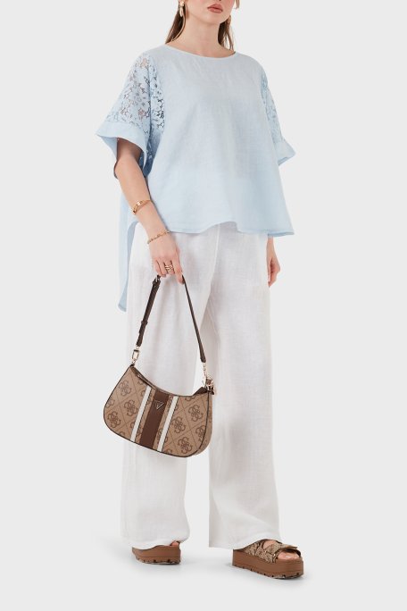 Via Dante Relaxed Fit Dantel Detaylı Keten Kadın Bluz 7222L MAVİ - Via Dante (1)