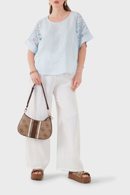 Via Dante Relaxed Fit Dantel Detaylı Keten Kadın Bluz 7222P MAVİ - Via Dante (1)