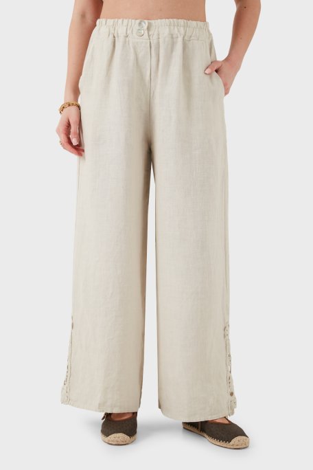 Via Dante Relaxed Fit Güpür Detaylı Bol Paça Keten Kadın Pantolon 699E10941 TAŞ - Via Dante (1)