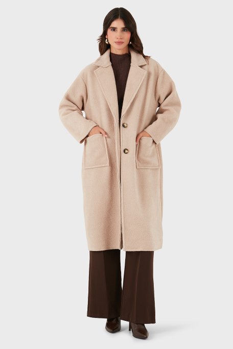 Via Dante Relaxed Fit Kruvaze Yaka Düğmeli Uzun Bayan Kaban 68821012 BEJ - Via Dante (1)