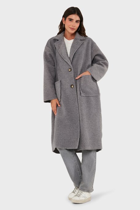 Via Dante Relaxed Fit Kruvaze Yaka Düğmeli Uzun Bayan Kaban 68821012 GRİ - Via Dante (1)