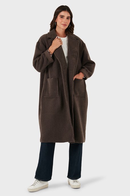 Via Dante Relaxed Fit Kruvaze Yaka Düğmeli Uzun Bayan Kaban 68821012 KAHVE - Via Dante (1)