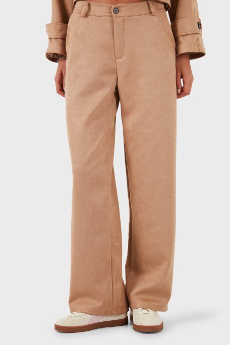 Via Dante Relaxed Fit Normal Gel Geniş Paça Süet Bayan Pantolon 68672644SUEDE BEJ - Via Dante