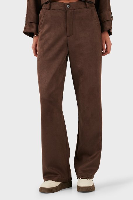 Via Dante Relaxed Fit Normal Gel Geniş Paça Süet Bayan Pantolon 68672644SUEDE KAHVE - Via Dante