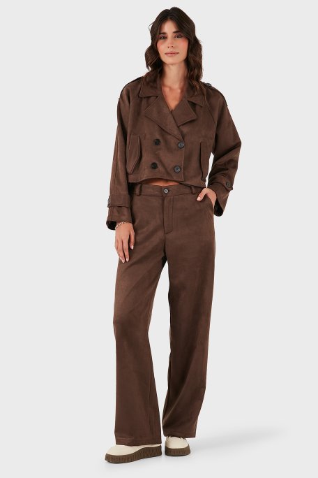 Via Dante Relaxed Fit Normal Gel Geniş Paça Süet Bayan Pantolon 68672644SUEDE KAHVE - Via Dante (1)