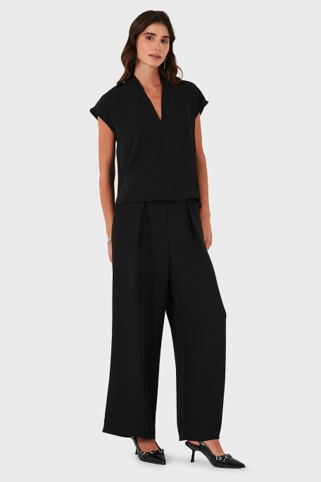 Via Dante Relaxed Fit V Yaka Kısa Kollu Bayan Bluz 268755088 SİYAH - Via Dante (1)