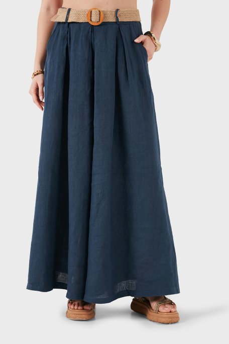 Via Dante Relaxed Fit Yüksek Bel Bol Paça Keten Kadın Pantolon 7544 LACİVERT - Via Dante (1)