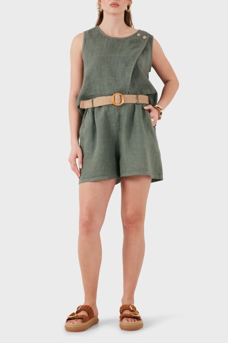 Via Dante Relaxed Fit Yüksek Bel Keten Kadın Şort 5057 HAKİ - Via Dante (1)