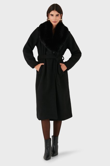 Via Dante Relaxed Fit Yumuşak Tüylü Şal Yaka Bayan Kaban 6909660 SİYAH - Via Dante (1)