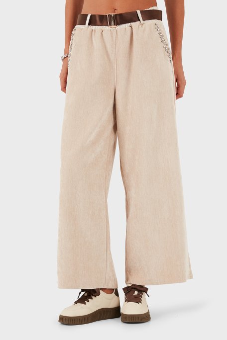 Via Dante Wide Leg Fit Normal Bel Cep Detaylı Bayan Pantolon 69143990 BEJ - Via Dante