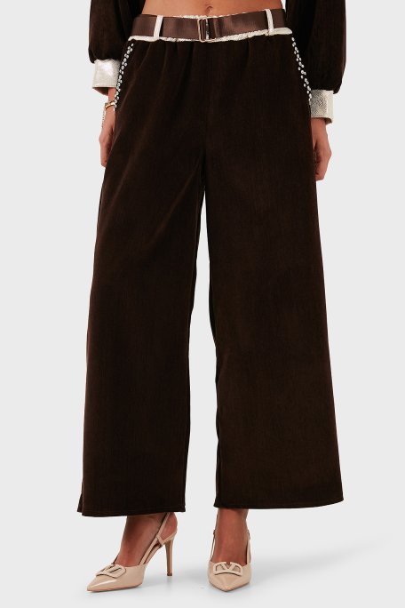 Via Dante Wide Leg Fit Normal Bel Cep Detaylı Bayan Pantolon 69143990 KAHVE - Via Dante