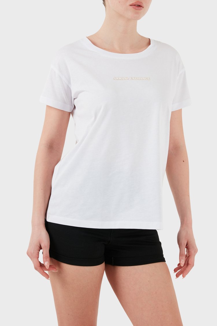 Armani Exchage % 100 Pamuk Regular Fit Bisiklet Yaka Logolu Kadın T Shirt XW000534 AF10359 U0002 Beyaz - Armani Exchange