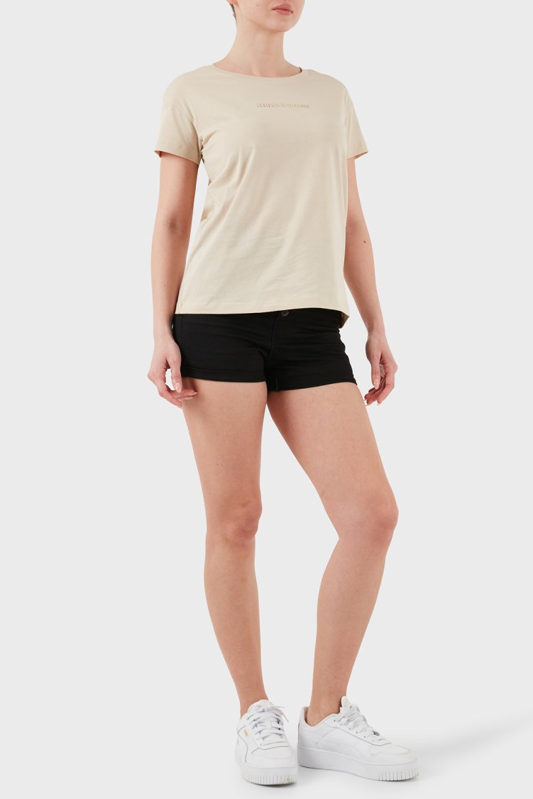 Armani Exchage % 100 Pamuk Regular Fit Bisiklet Yaka Logolu Kadın T Shirt XW000534 AF10359 U1092 Krem - Armani Exchange (1)