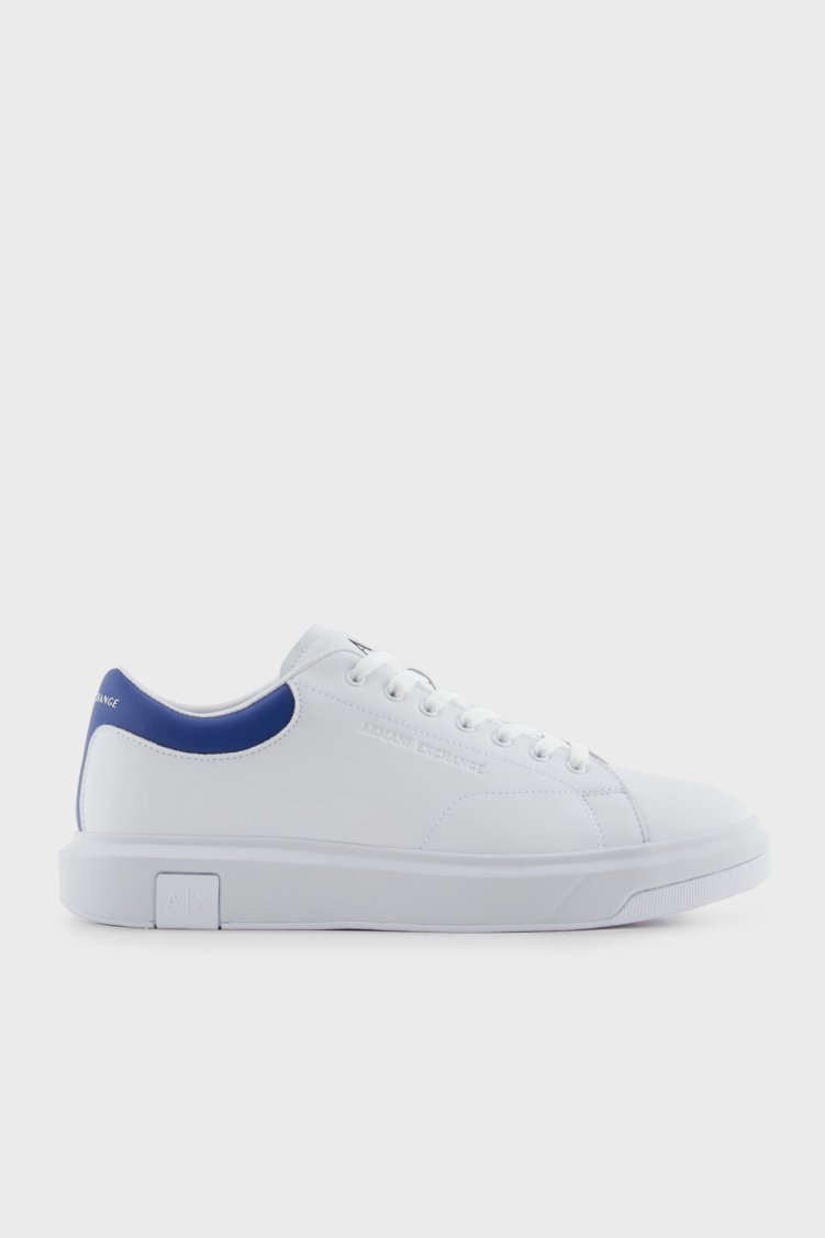 Armani Exchage Logolu Hakiki Deri Sneaker Erkek Ayakkabı XUX123 XV534 U648 BEYAZ-LACİVERT - Armani Exchange