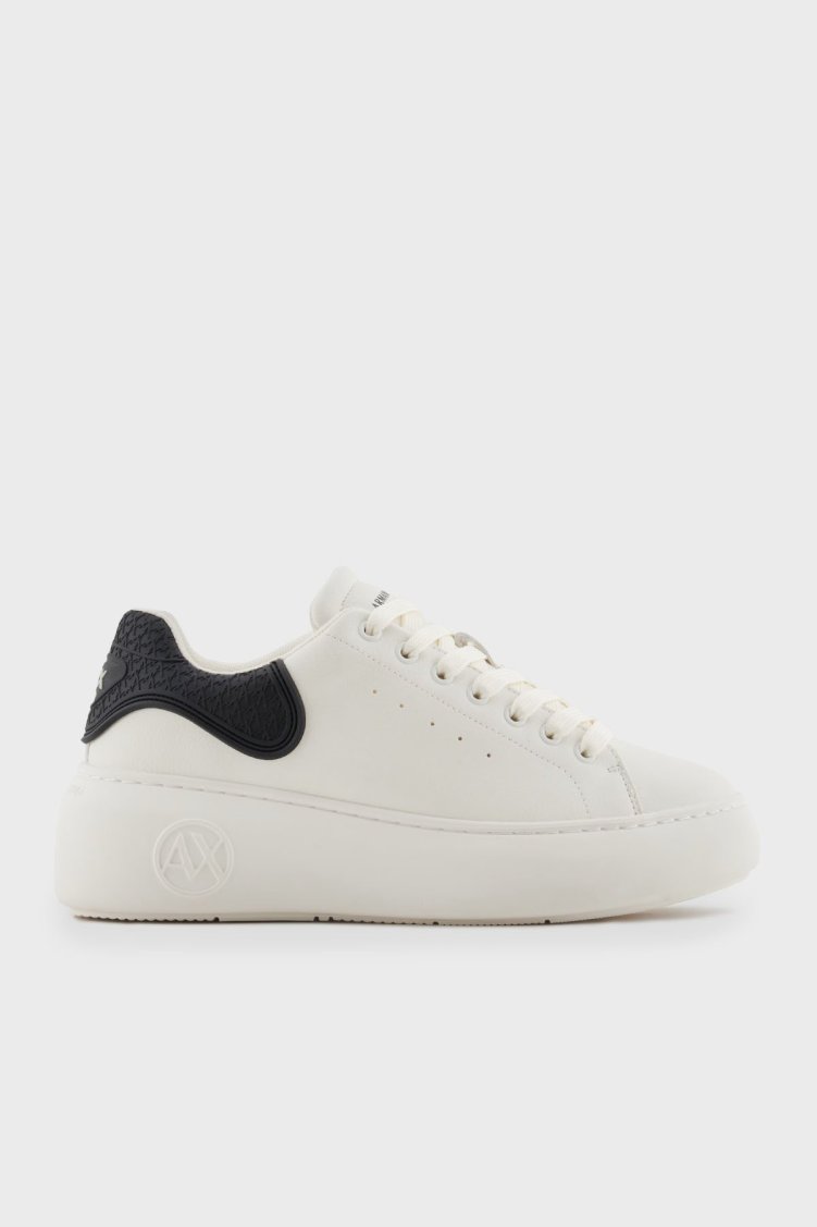 Armani Exchage Logolu Platform Taban Sneaker Bayan Ayakkabı XDX188 XV937 N480 BEYAZ-SİYAH - Armani Exchange