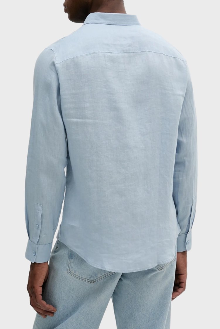 Armani Exchange % 100 Keten Normal Kalıp Klasik Yaka Erkek Gömlek XM001221 AF14619 U9360 AÇIK MAVİ - Armani Exchange (1)