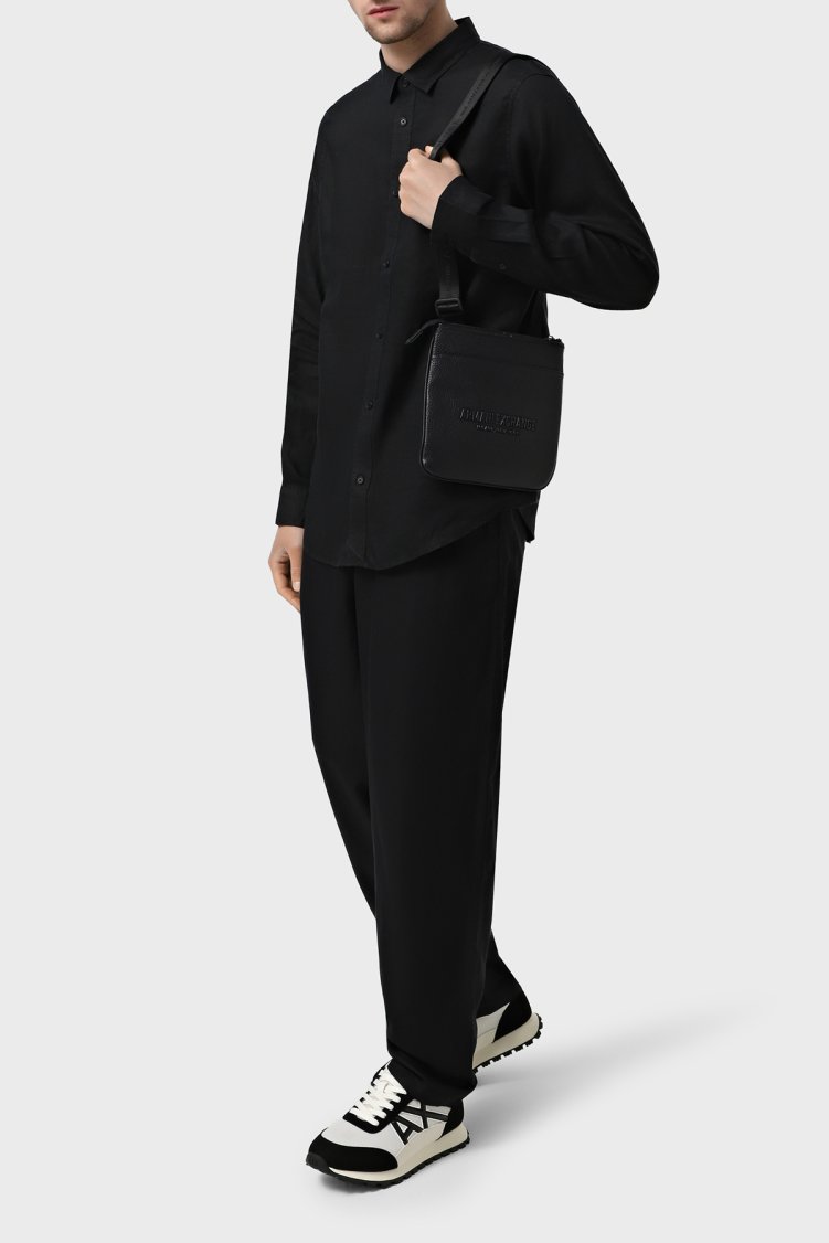 Armani Exchange % 100 Keten Normal Kalıp Klasik Yaka Erkek Gömlek XM001221 AF14619 UC001 SİYAH - Armani Exchange (1)