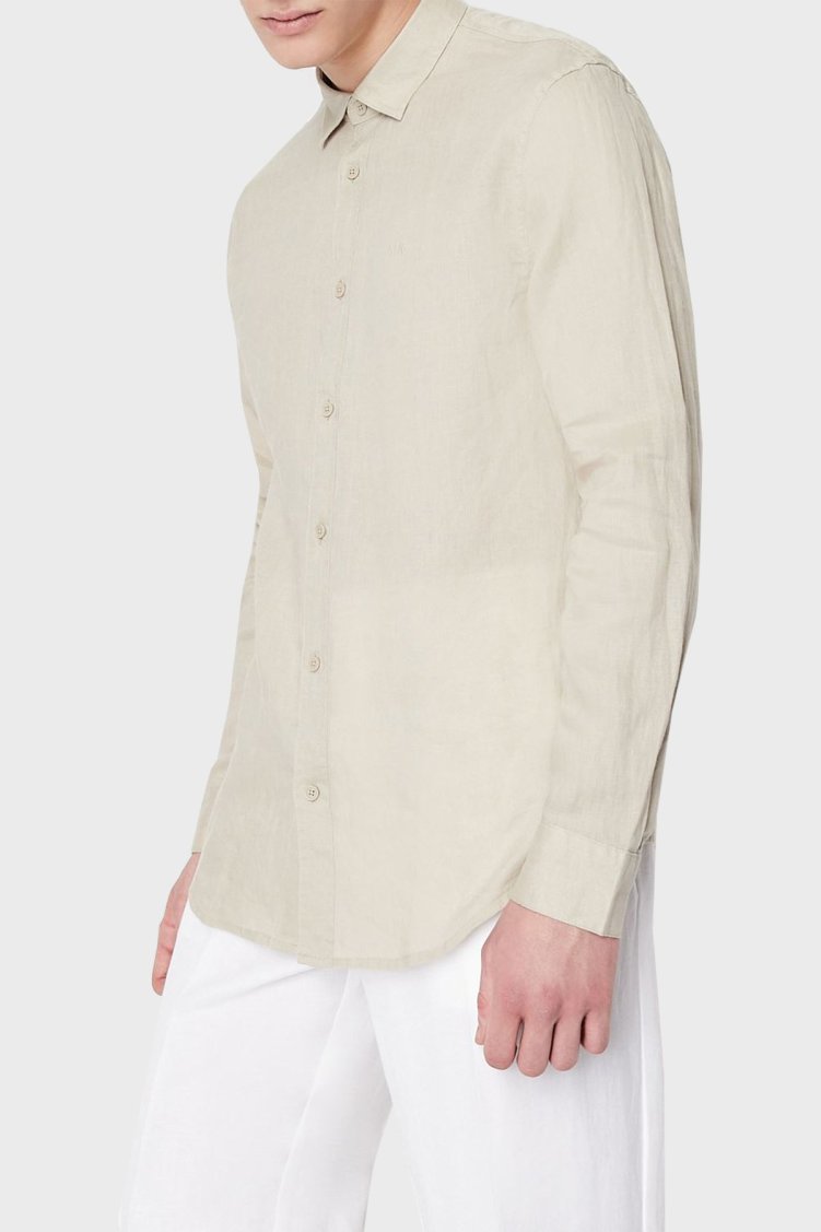Armani Exchange % 100 Keten Regular Fit Erkek Gömlek 8NZC50 ZNCFZ 1724 BEJ - Armani Exchange