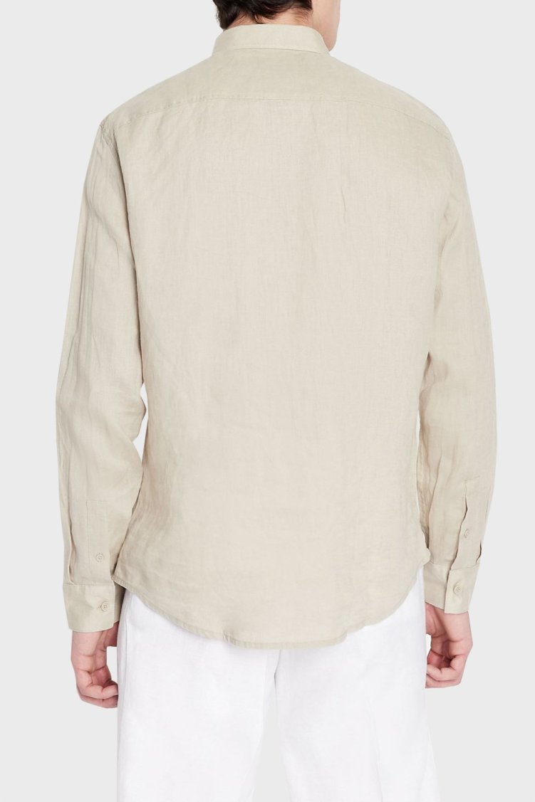 Armani Exchange % 100 Keten Regular Fit Erkek Gömlek 8NZC50 ZNCFZ 1724 BEJ - Armani Exchange (1)