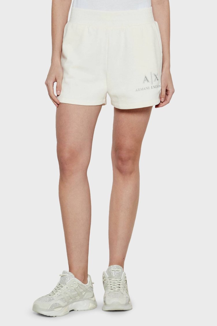 Armani Exchange % 100 Pamuk Lastikli Bel Logolu Bayan Short XW001052 AF11851 U1003 BEJ - Armani Exchange