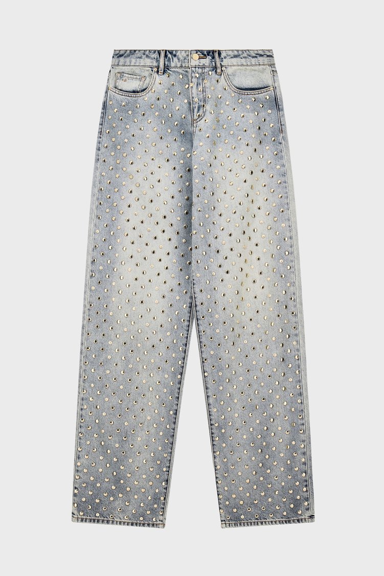 Armani Exchange %100 Pamuk Oversize Fit Zımba Detaylı Jeans Kadın Kot Pantolon XW000056 AF25775 MB003 Açık mavi - Armani Exchange (1)