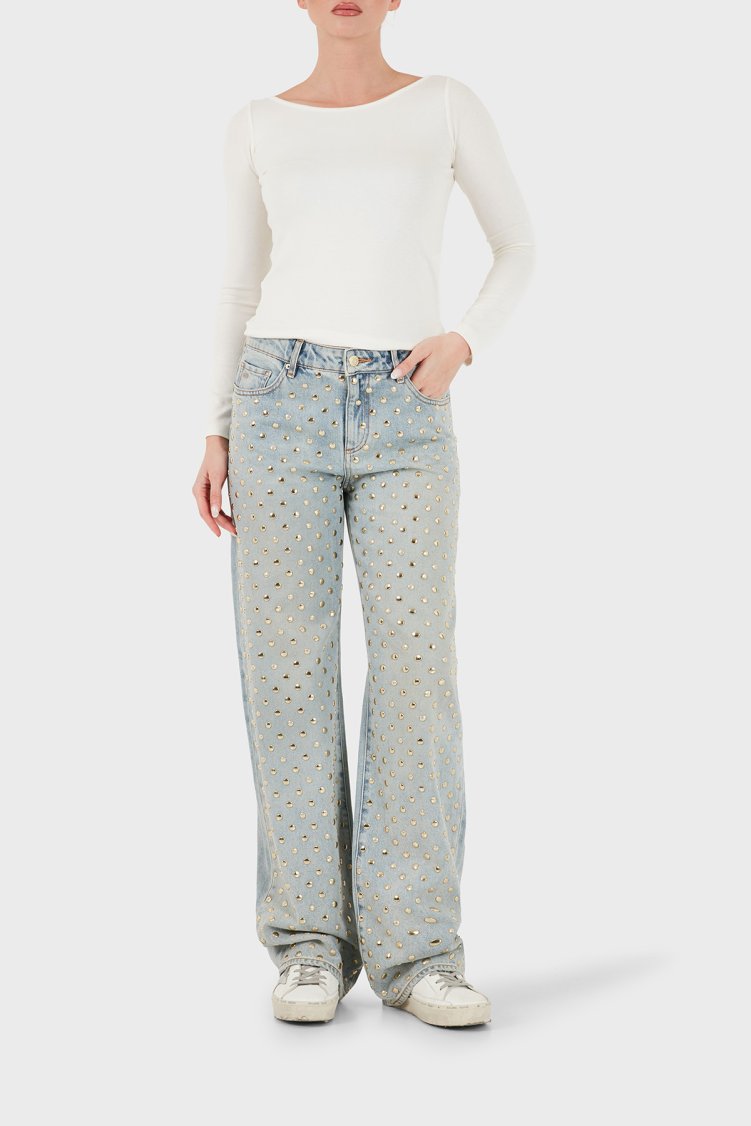 Armani Exchange %100 Pamuk Oversize Fit Zımba Detaylı Jeans Kadın Kot Pantolon XW000056 AF25775 MB003 Açık mavi - Armani Exchange (1)