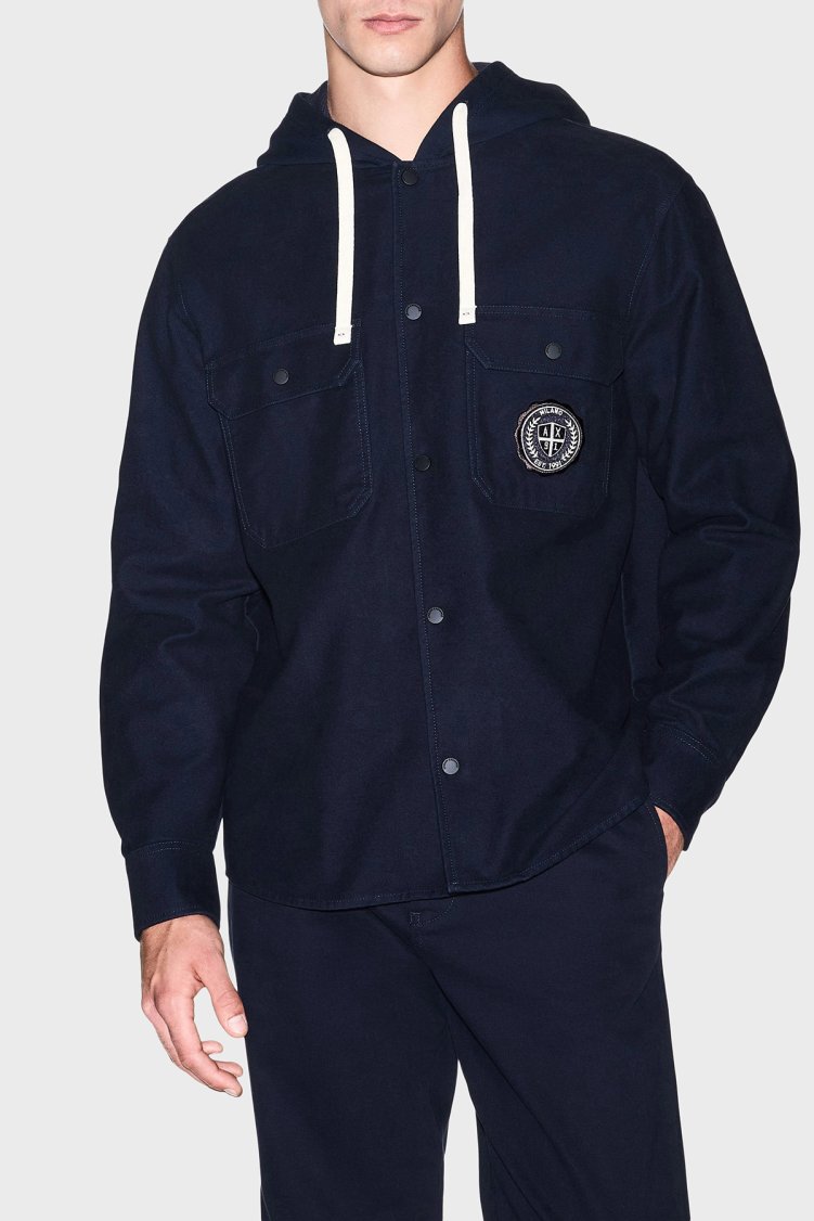 Armani Exchange % 100 Pamuk Oversize Göğüs Cepli Erkek Gömlek XM003259 AF27115 UB101 Lacivert - Armani Exchange