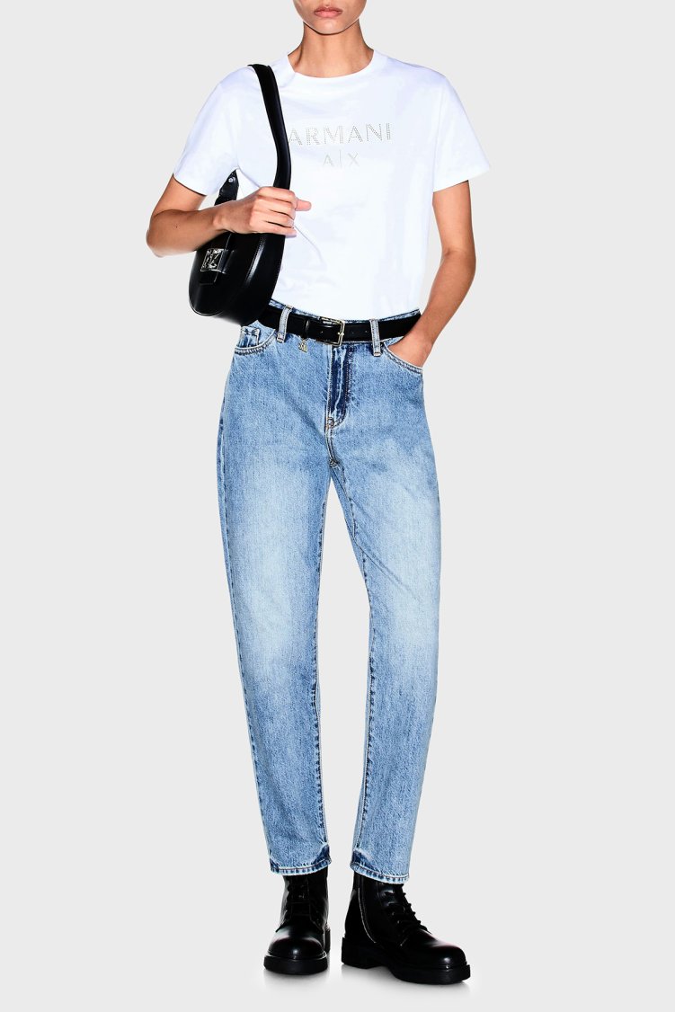 Armani Exchange %100 Pamuk Rahat Kalıp Yüksek Bel Jeans Kadın Kot Pantolon XW000073 AF21360 MB003 Açık mavi - Armani Exchange (1)