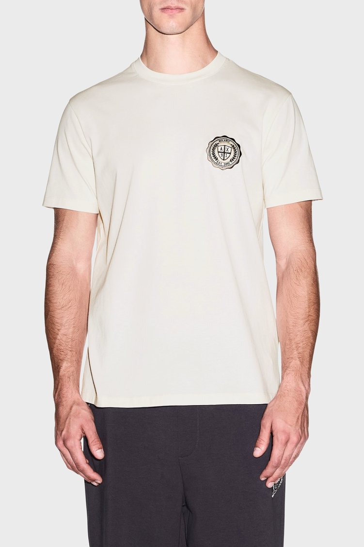 Armani Exchange % 100 Pamuk Regular Fit Bisiklet Yaka Erkek T Shirt XM003078 AF10361 U0007 Kırık beyaz - Armani Exchange