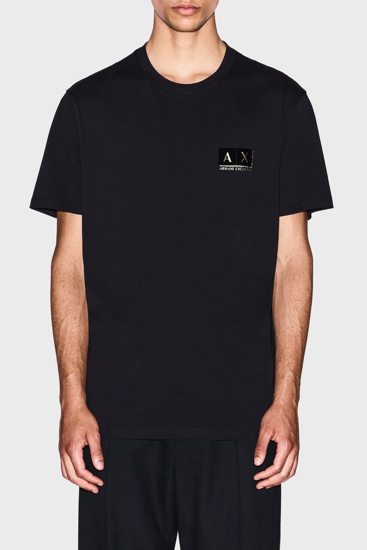 Armani Exchange % 100 Pamuk Regular Fit Bisiklet Yaka Logolu Erkek T Shirt XM001911 AF10356 MC004 SİYAH-GOLD - Armani Exchange