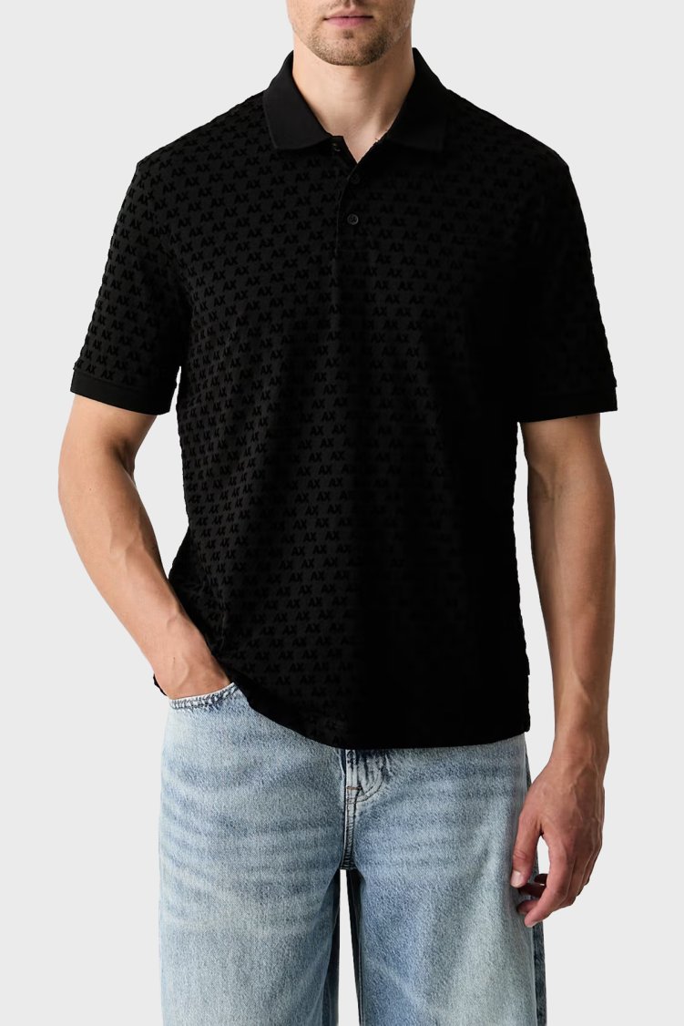 Armani Exchange % 100 Pamuk Regular Fit Düğmeli Erkek Polo XM002905 AF10356 UC001 Siyah - Armani Exchange